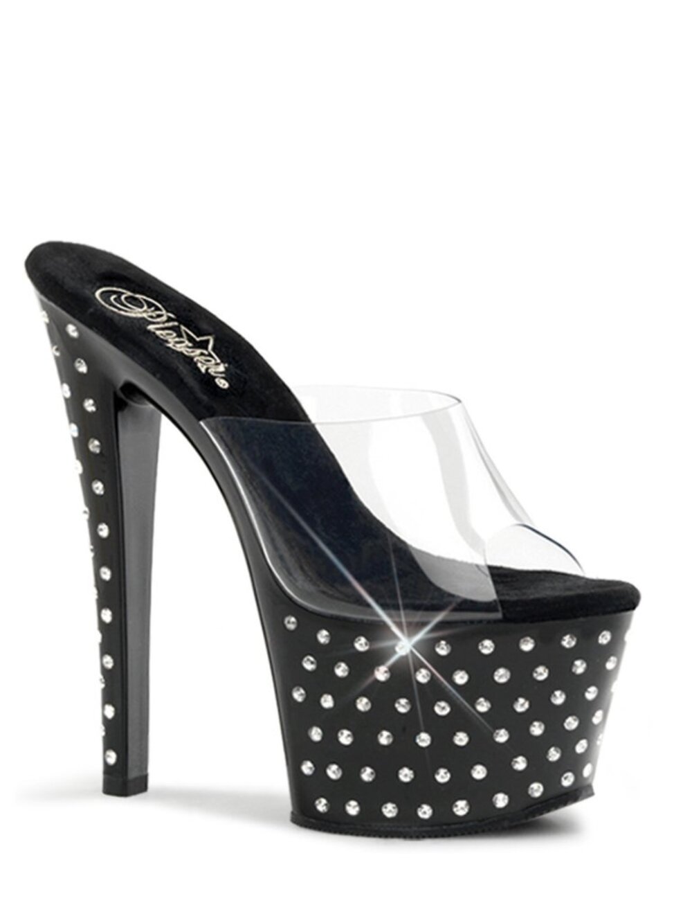 Pleaser Stardust 701 Black Platform Heels with Rhinestones